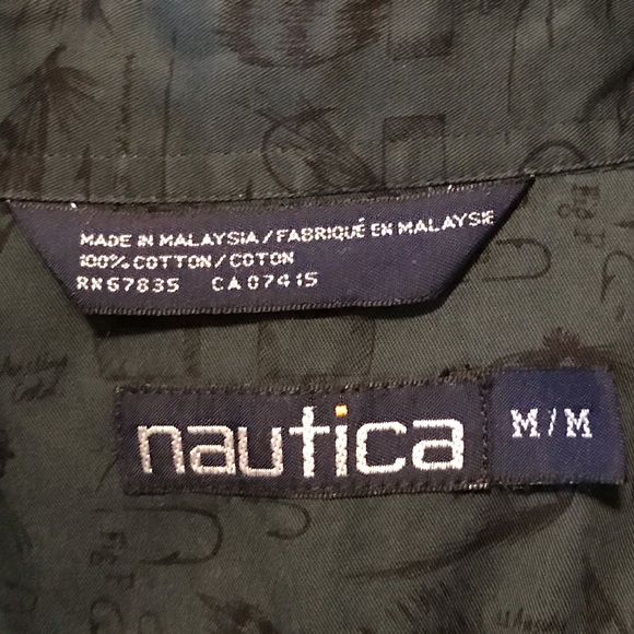 Deep green fly fishing print cotton button down - Picture 5 of 5